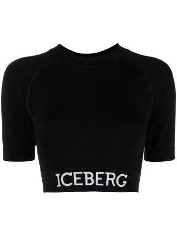 iceberg logo-waistband panelled t-shirt - black