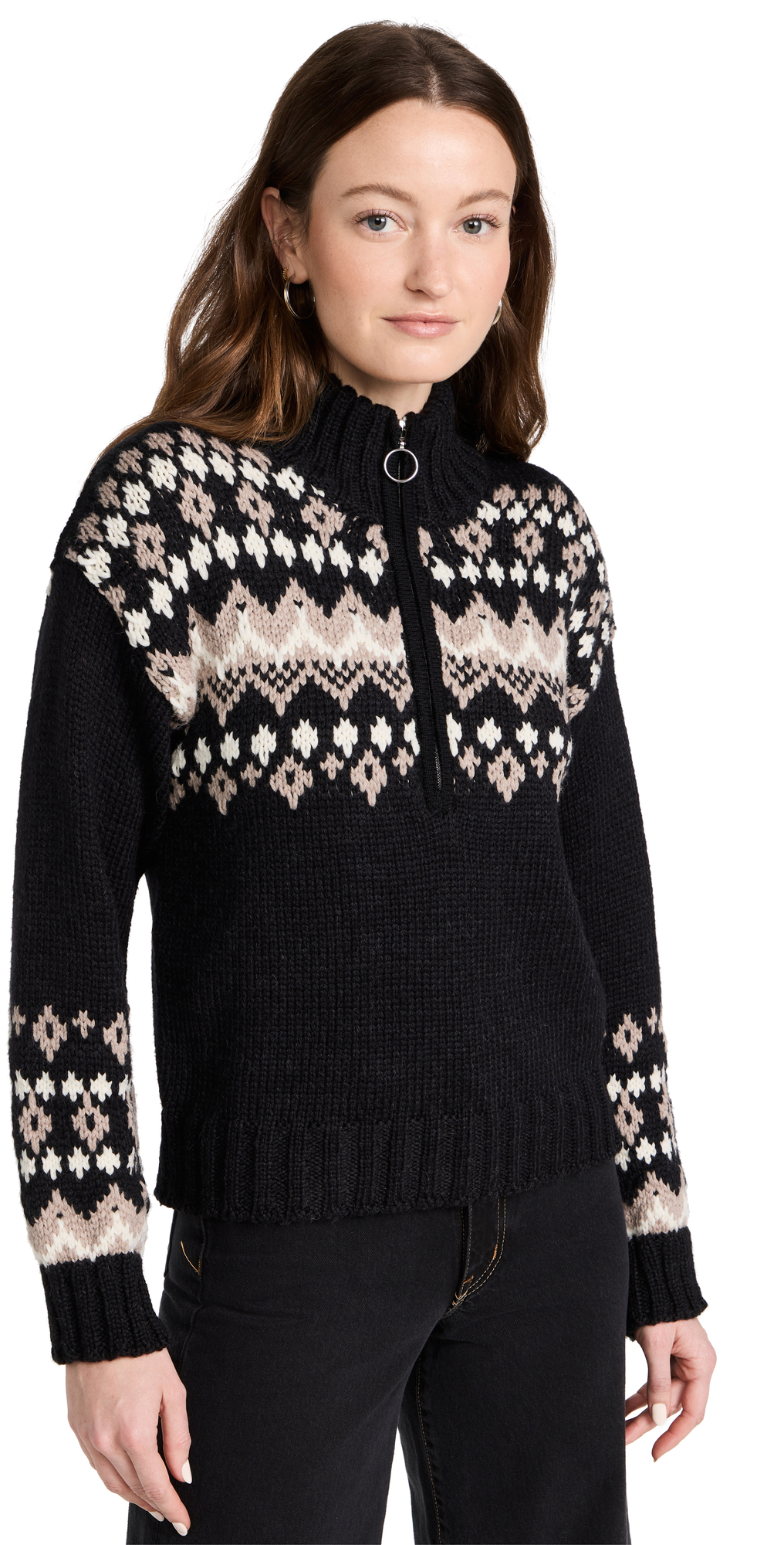 Naadam Fair Isle Quarter Zip Sweater