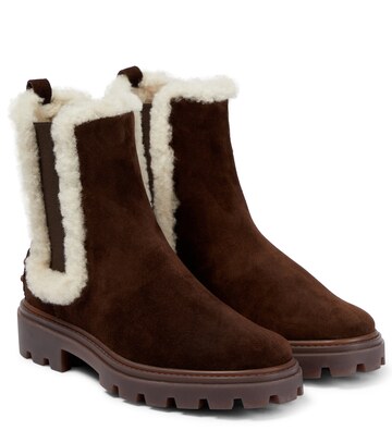 tod's shearling-trimmed suede chelsea boots in brown