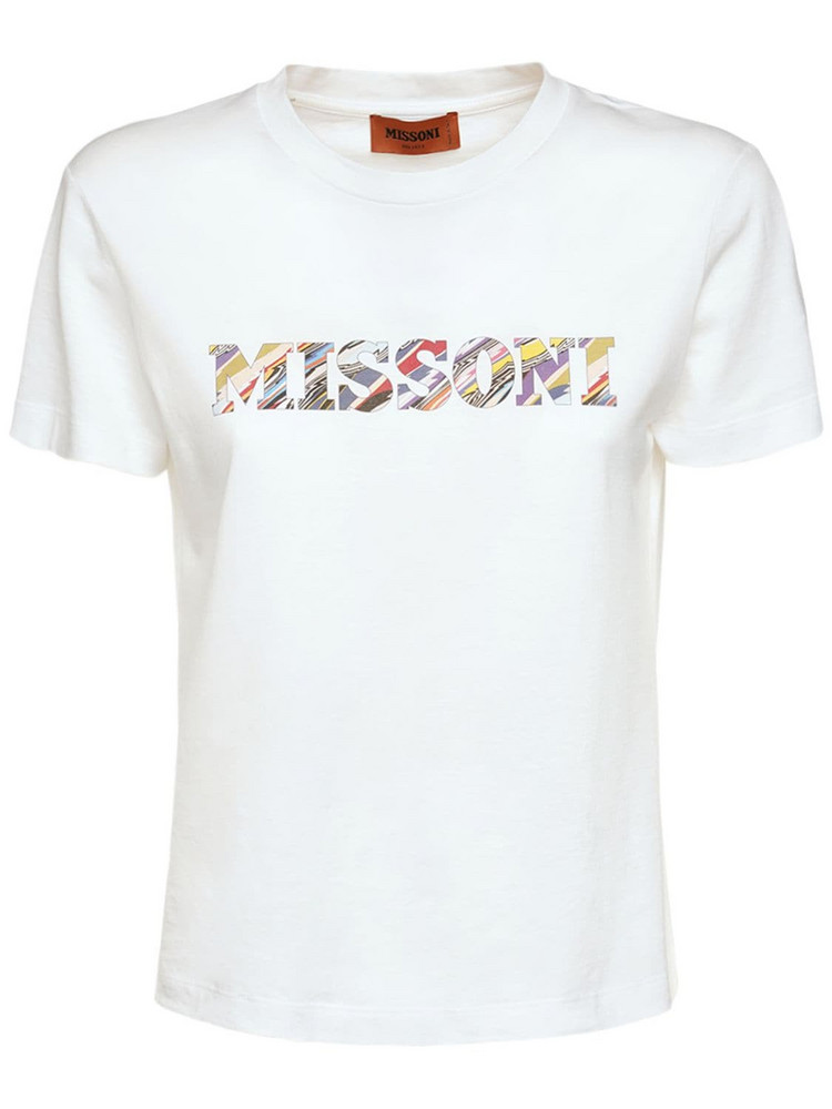 MISSONI Logo Printed Cotton Jersey T-shirt in white / multi