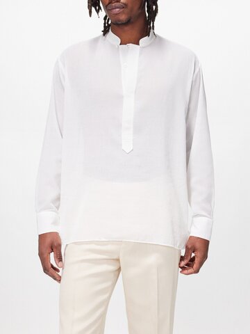 lardini - collarless cotton tunic shirt - mens - white