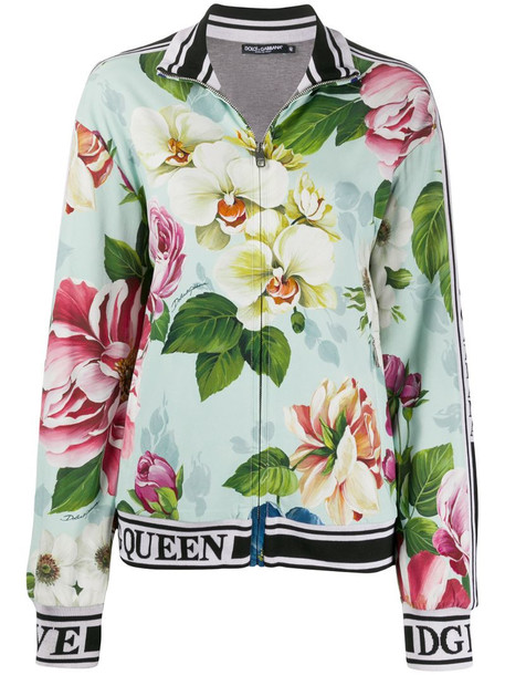 Dolce & Gabbana floral print bomber jacket in blue