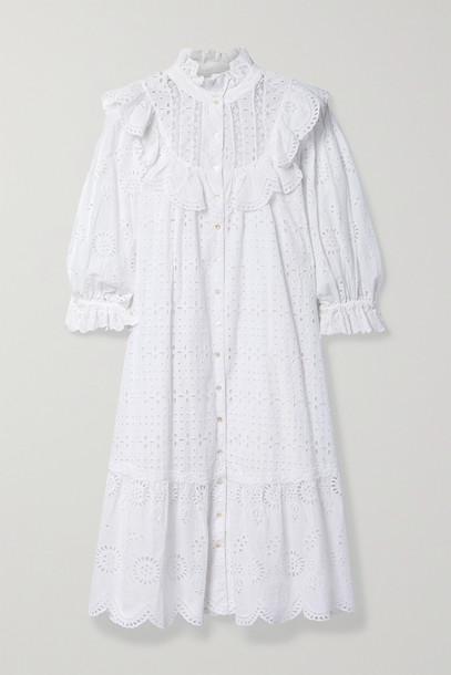 LOVESHACKFANCY - Elspeth Crochet-trimmed Scalloped Broderie Anglaise Cotton-voile Shirt Dress - White