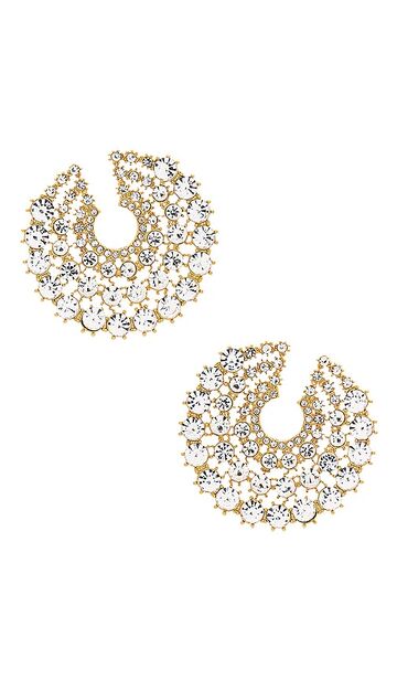 ettika large crystal party stud earrings in metallic gold in clear