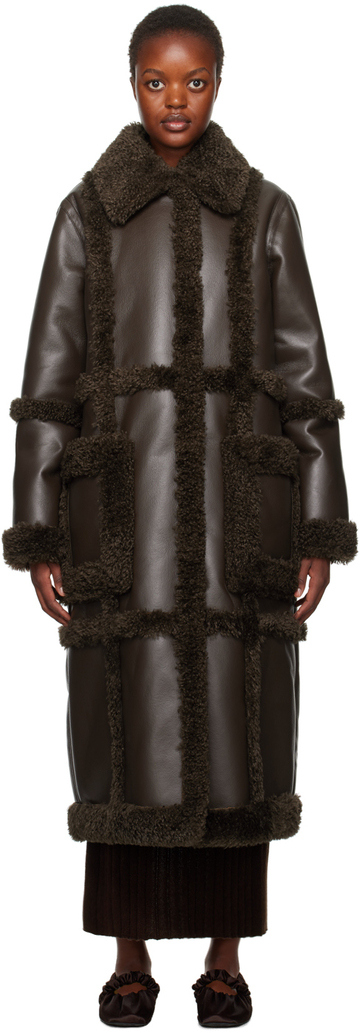 stand studio brown patrice faux-leather coat