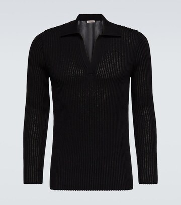 valentino ribbed-knit cotton polo shirt in black