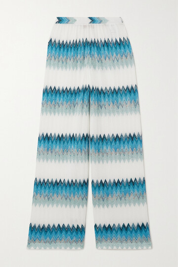 missoni - striped metallic crochet-knit wide-leg pants - blue