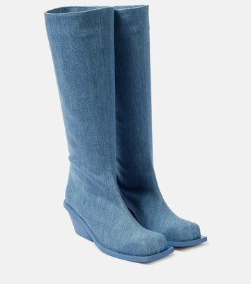 gia borghini blondine denim knee-high boots in blue