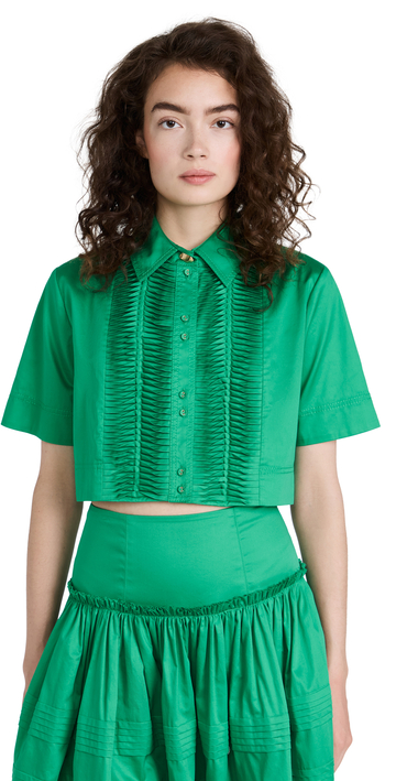 Aje Tidal Tucked Cropped Top in green