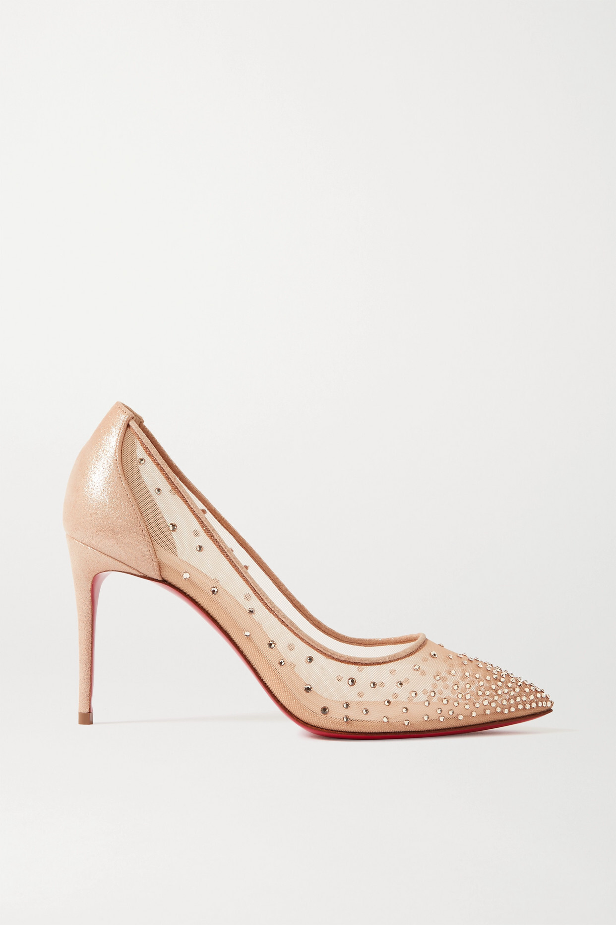 Christian Louboutin - Follies 85 Crystal-embellished Mesh And Glittered-leather Pumps - Neutrals