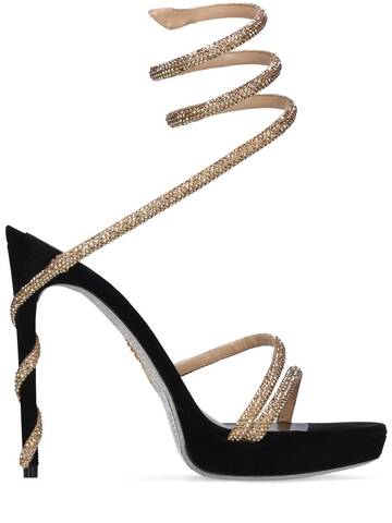 RENÉ CAOVILLA 105mm Satin & Crystal High Heel Sandals in black / gold