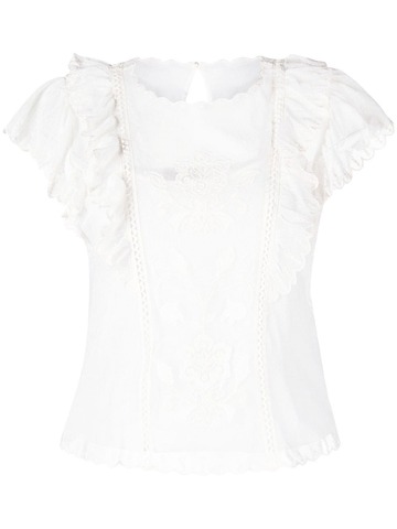 twinset floral-embroidered short-sleeved blouse - white