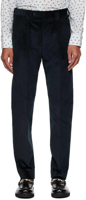 paul smith navy pleated trousers in blue