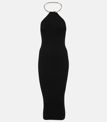 galvan rhea metallic-knit midi dress in black