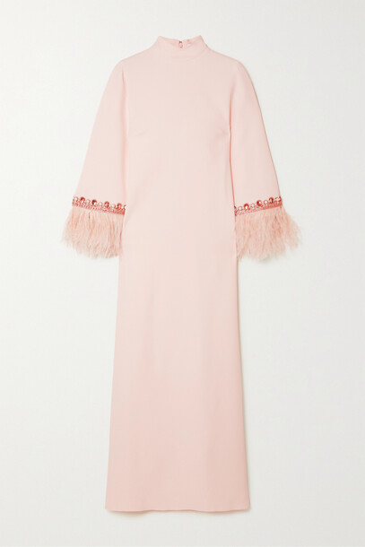 Andrew Gn - Feather-trimmed Embellished Crepe Gown - Pink