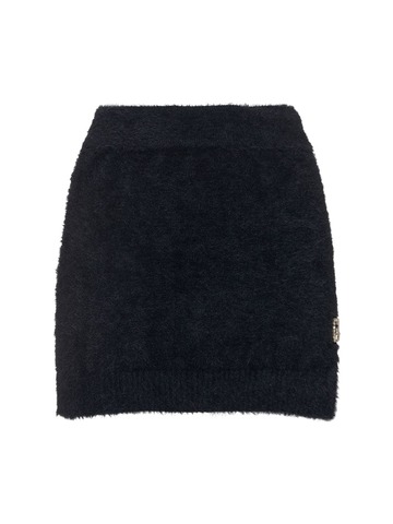 GCDS Fuzz Logo Mini Skirt W/ Side Slit in black