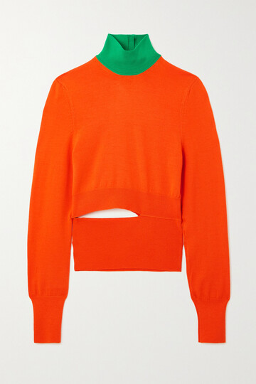 victoria beckham - cutout two-tone wool-blend turtleneck sweater - orange