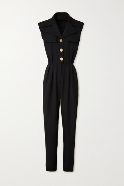 Balmain - Button-embellished Grain De Poudre Wool Jumpsuit - Black
