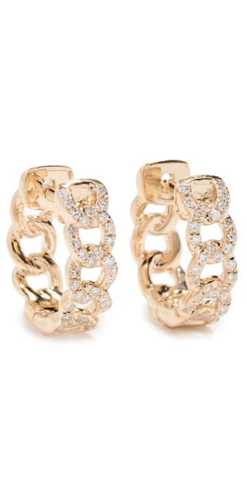 EF Collection 14k Diamond Curb Chain Huggie Earrings in gold