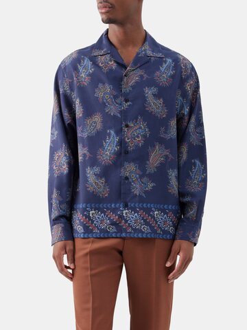 etro - paisley-print cotton-blend shirt - mens - navy multi