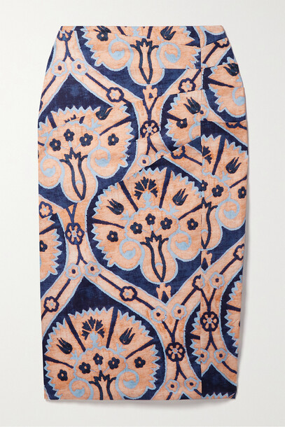 Johanna Ortiz - + Net Sustain The Line Of Descendent Floral-print Linen Midi Skirt - Blue