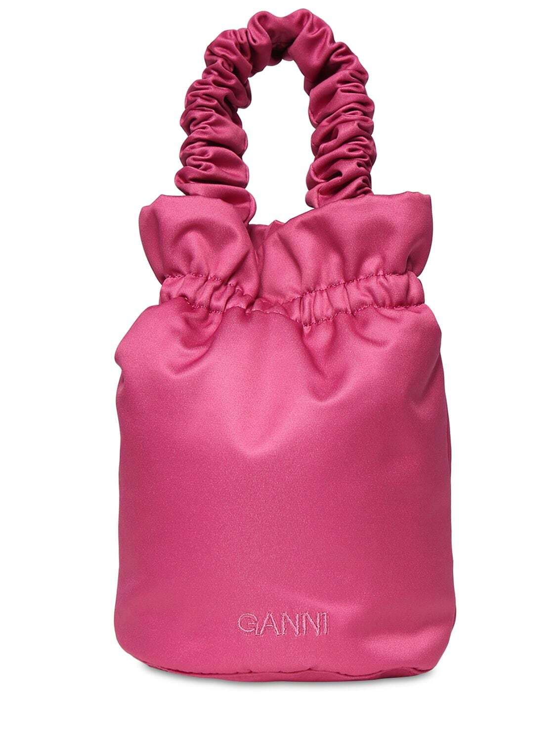 GANNI Occasion Ruched Recycled Tech Bag in pink