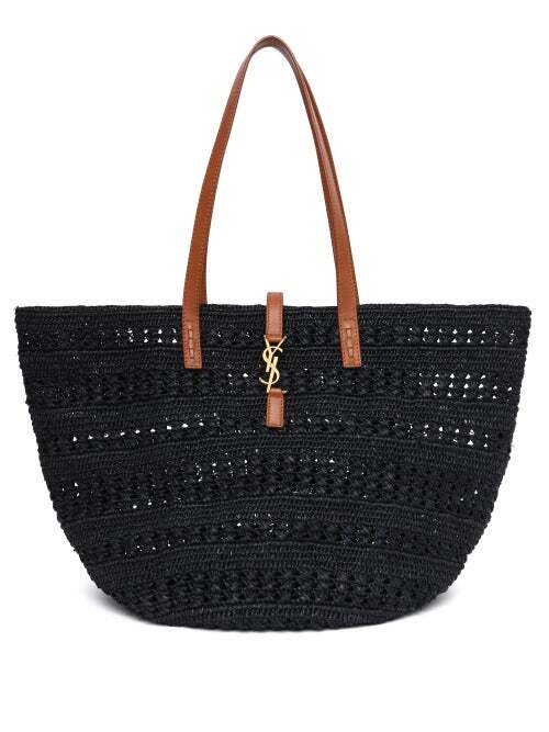 Saint Laurent - Panier Ysl Leather And Raffia-crochet Basket Bag - Womens - Black