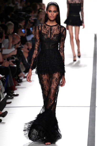 dress, black dress, lace dress, runway ...