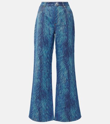 Area Embellished fur-print flared jeans in blue