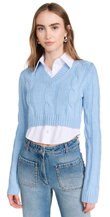 staud duke sweater french blue/white xs