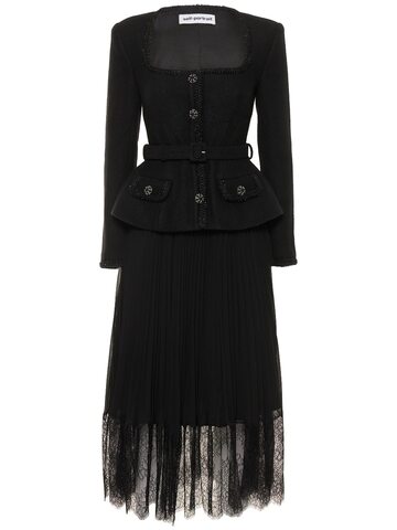 SELF-PORTRAIT Tailored Bodice Viscose Blend Midi Dress in black