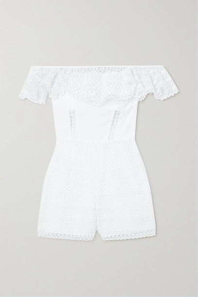 CHARO RUIZ - Cotton-blend Poplin And Crocheted Lace Playsuit - White