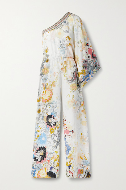 CAMILLA - One-sleeve Embellished Floral-print Silk Crepe De Chine Jumpsuit - White