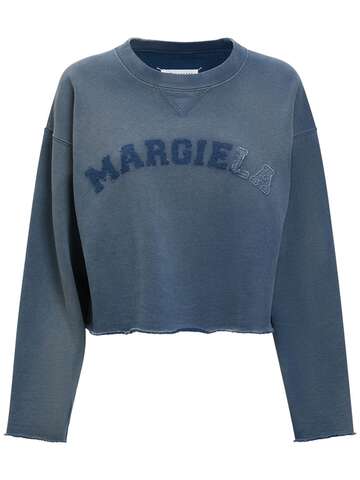 MAISON MARGIELA Logo Faded Cotton Sweatshirt in blue