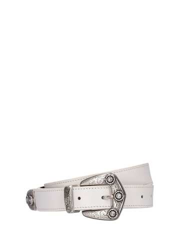 ALESSANDRA RICH Leather Belt W/ Stone Detail in silver / white