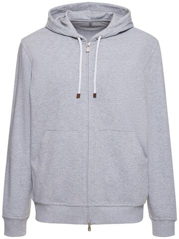 brunello cucinelli cotton blend zipped hoodie in grey