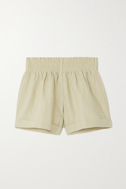 Reformation - Nashville Shirred Linen Shorts - Green