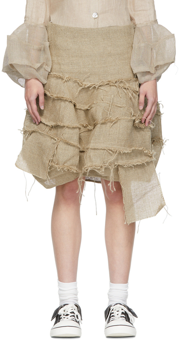 VeniceW Beige Linen Midi Skirt in natural
