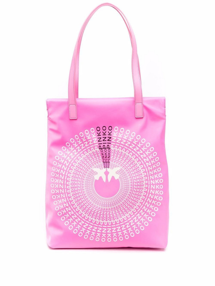 Pinko radial logo-print tote bag in pink