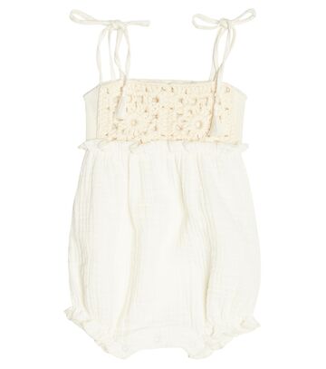 The New Society Baby crochet-detail muslin bodysuit in white