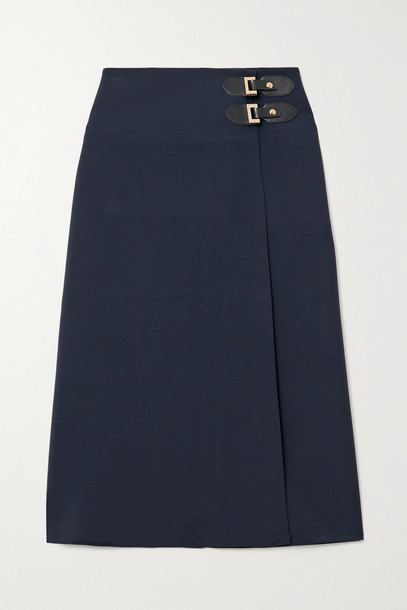ÀCHEVAL PAMPA ÀCHEVAL PAMPA - Volada Leather-trimmed Woven Wrap Skirt - Blue