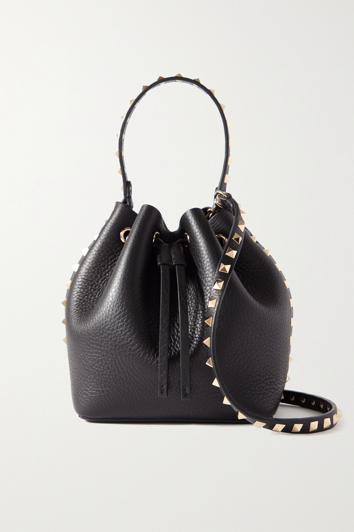 Valentino Garavani - Rockstud Textured-leather Bucket Bag - Black