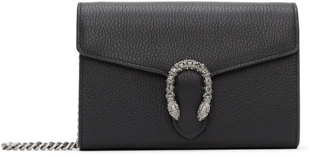 Gucci Black Mini Dionysus Wallet Chain Bag in nero