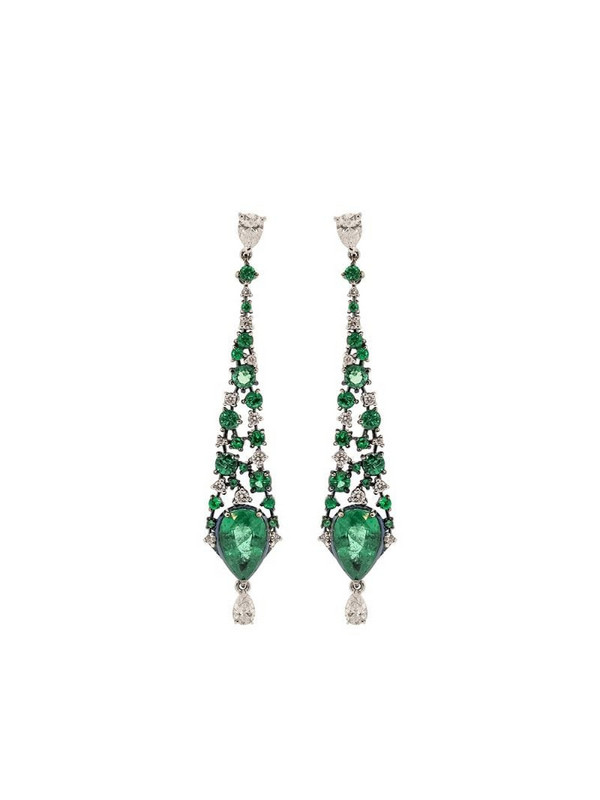 MARIANI 18kt white gold diamond emerald drop earrings