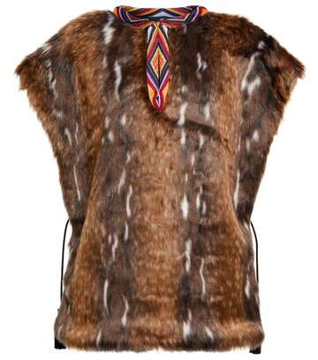 Etro Tasseled faux fur poncho in brown