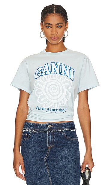 ganni flower relaxed t-shirt in baby blue
