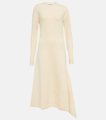 jil sander asymmetric knit wool midi dress in beige