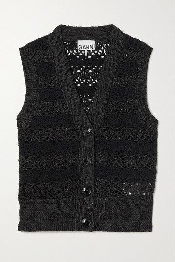ganni - metallic crochet-knit vest - black