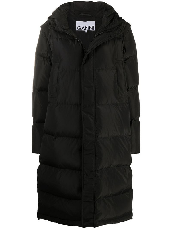 GANNI detachable sleeves quilted puffer coat in black