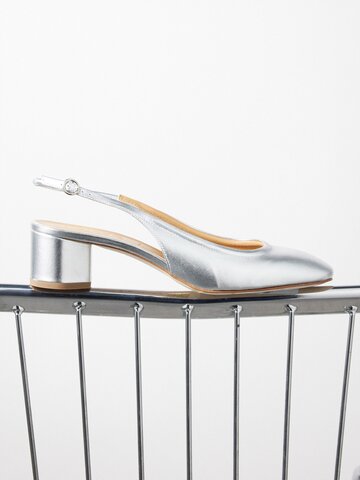 aeyde - romy 45 laminated-leather slingback pumps - womens - silver